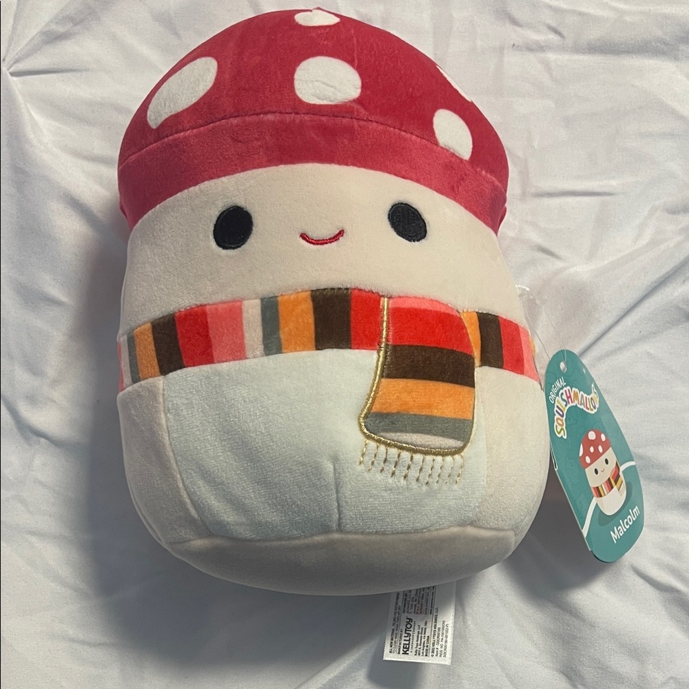 New Squishmallows Malcolm Red and White Mushroom Plush Rare Fall